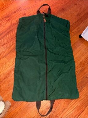 L.L. Bean green canvas and leather garment travel bag